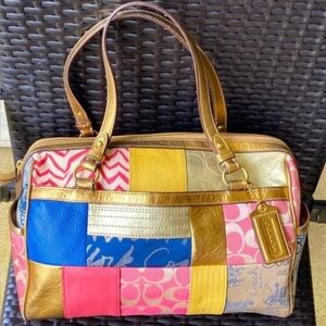 Coach Patchwork Shoulder Bag - Pink, Blue, Gold